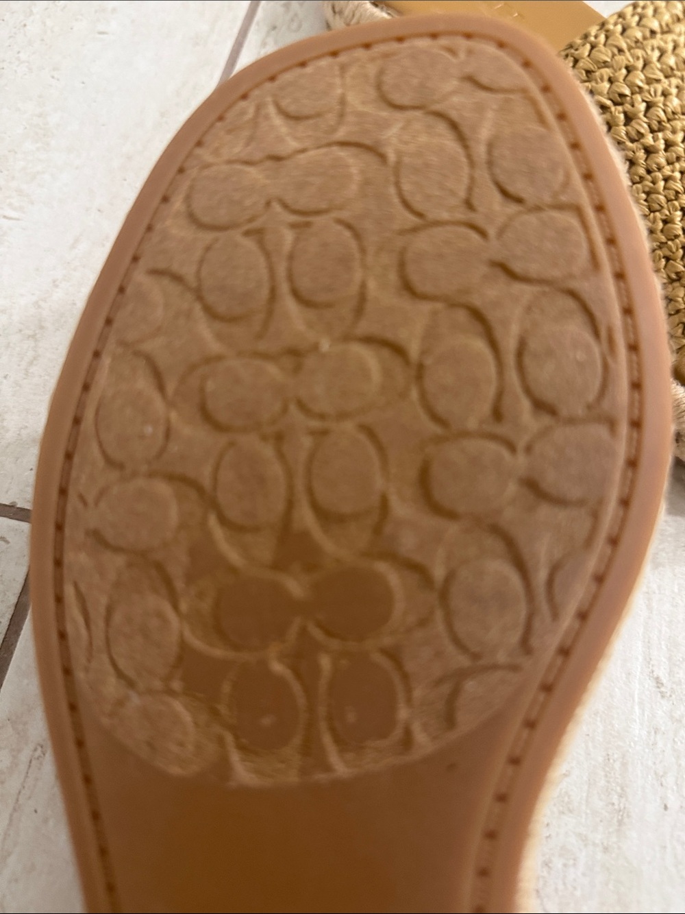 Coach Tan Braided Raffia Slide Sandals with Gold Logo..size 6 ..new - Picture 5 of 8